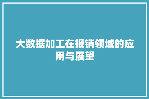 大数据加工在报销领域的应用与展望