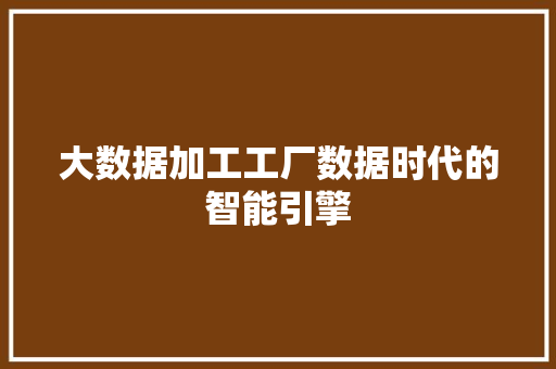 大数据加工工厂数据时代的智能引擎