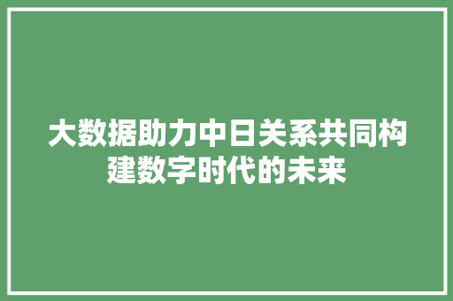 大数据助力中日关系共同构建数字时代的未来