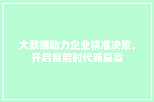 大数据助力企业精准决策,开启智能时代新篇章 大数据助力企业精准决策,开启智能时代新篇章