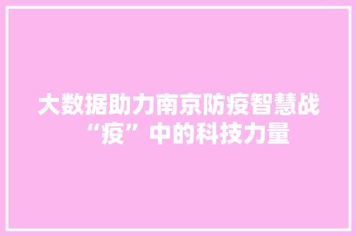 大数据助力南京防疫智慧战“疫”中的科技力量
