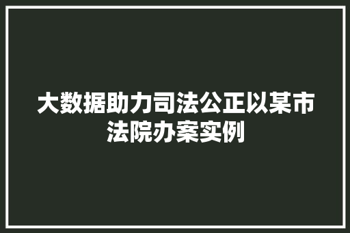 大数据助力司法公正以某市法院办案实例