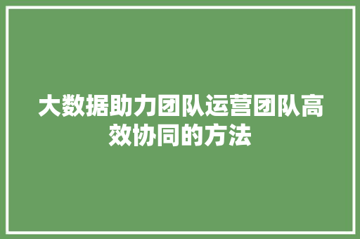 大数据助力团队运营团队高效协同的方法 大数据助力团队运营团队高效协同的方法