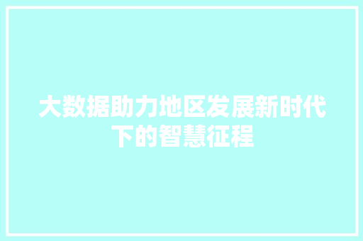 大数据助力地区发展新时代下的智慧征程
