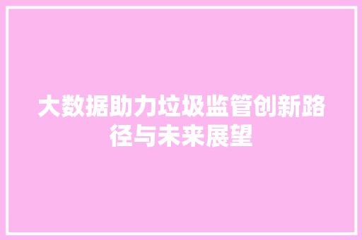 大数据助力垃圾监管创新路径与未来展望