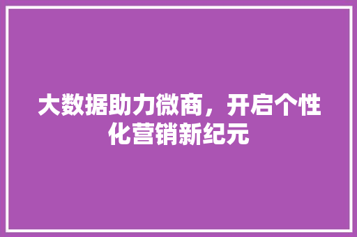 大数据助力微商，开启个性化营销新纪元