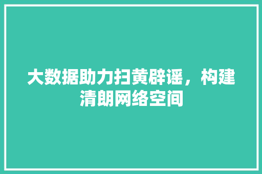 大数据助力扫黄辟谣，构建清朗网络空间