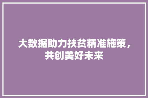 大数据助力扶贫精准施策，共创美好未来