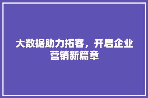 大数据助力拓客，开启企业营销新篇章 网络技术