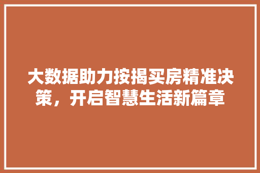大数据助力按揭买房精准决策,开启智慧生活新篇章 大数据助力按揭买房精准决策,开启智慧生活新篇章