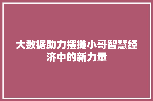 大数据助力摆摊小哥智慧经济中的新力量