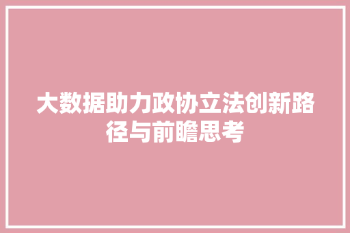 大数据助力政协立法创新路径与前瞻思考