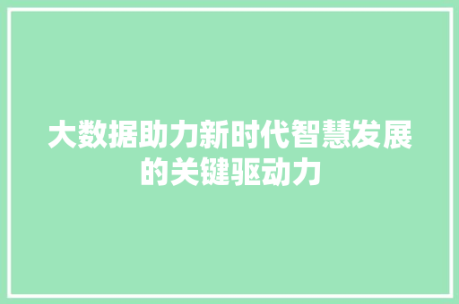 大数据助力新时代智慧发展的关键驱动力