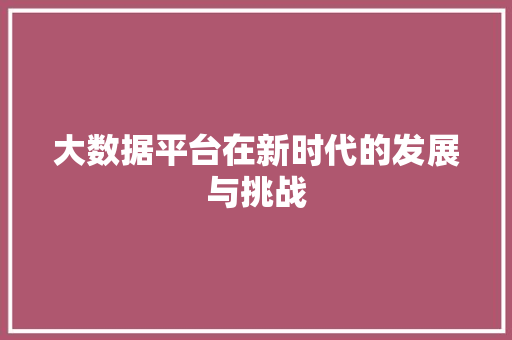 大数据平台在新时代的发展与挑战 编程语言