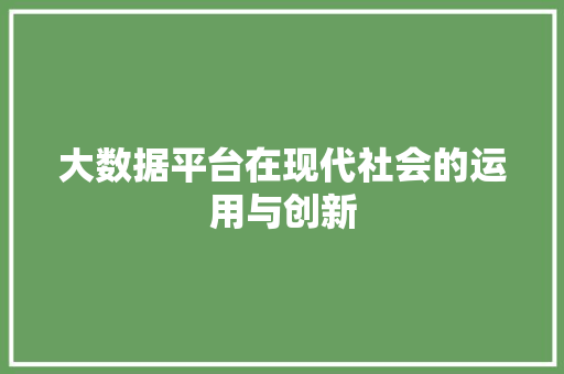 大数据平台在现代社会的运用与创新