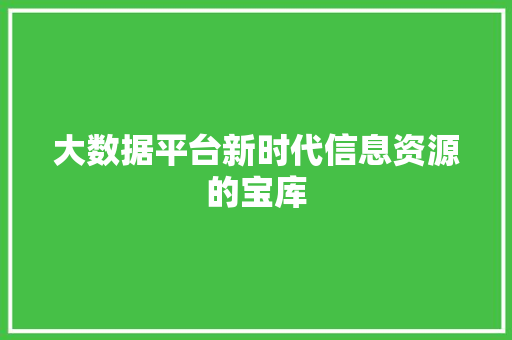 大数据平台新时代信息资源的宝库 大数据平台新时代信息资源的宝库