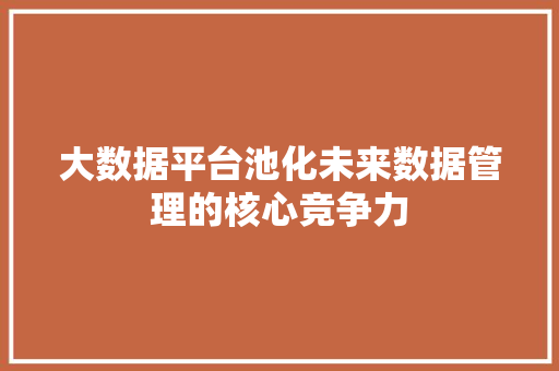 大数据平台池化未来数据管理的核心竞争力