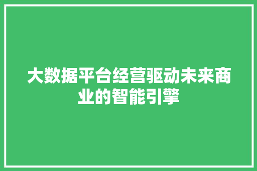 大数据平台经营驱动未来商业的智能引擎