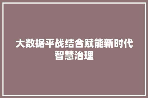 大数据平战结合赋能新时代智慧治理