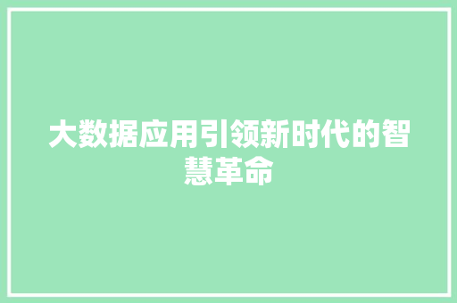 大数据应用引领新时代的智慧革命