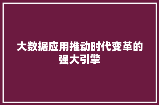 大数据应用推动时代变革的强大引擎