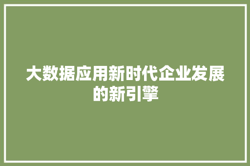 大数据应用新时代企业发展的新引擎