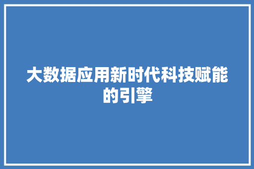 大数据应用新时代科技赋能的引擎 大数据应用新时代科技赋能的引擎