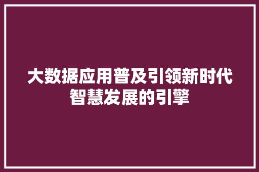 大数据应用普及引领新时代智慧发展的引擎 大数据应用普及引领新时代智慧发展的引擎