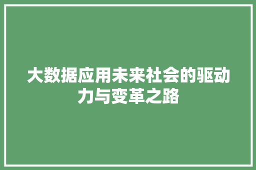 大数据应用未来社会的驱动力与变革之路 大数据应用未来社会的驱动力与变革之路