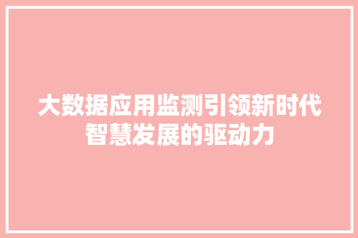 大数据应用监测引领新时代智慧发展的驱动力