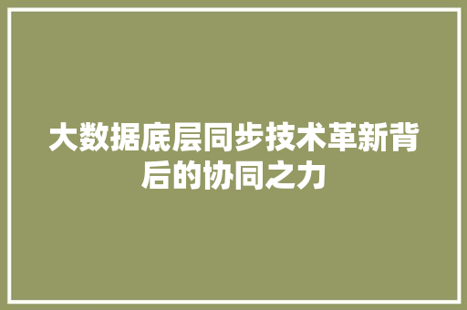 大数据底层同步技术革新背后的协同之力