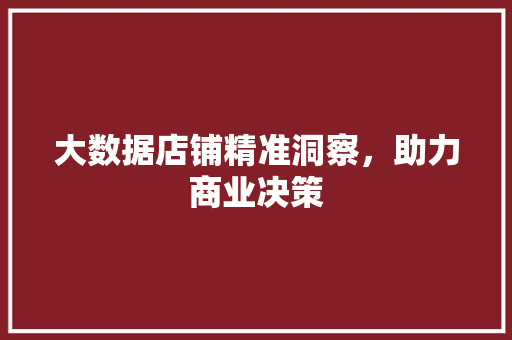 大数据店铺精准洞察，助力商业决策