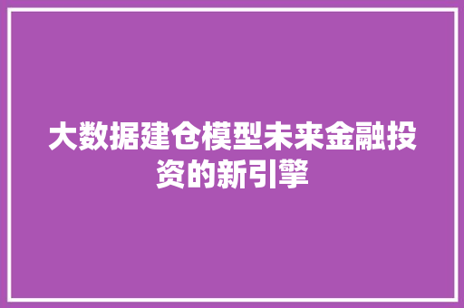 大数据建仓模型未来金融投资的新引擎 大数据建仓模型未来金融投资的新引擎
