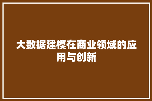 大数据建模在商业领域的应用与创新 大数据建模在商业领域的应用与创新