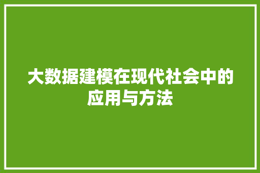 大数据建模在现代社会中的应用与方法