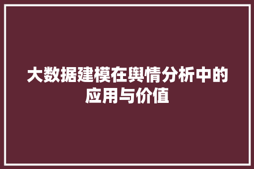 大数据建模在舆情分析中的应用与价值