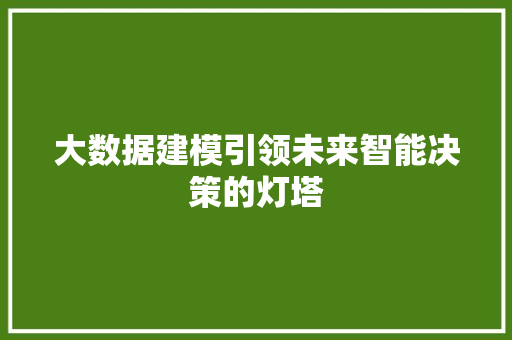 大数据建模引领未来智能决策的灯塔 大数据建模引领未来智能决策的灯塔