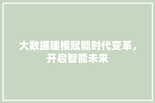 大数据建模赋能时代变革，开启智能未来