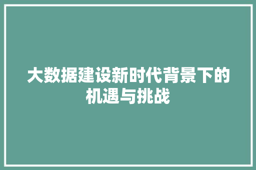 大数据建设新时代背景下的机遇与挑战 电脑故障维修