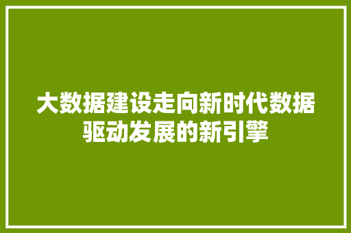 大数据建设走向新时代数据驱动发展的新引擎