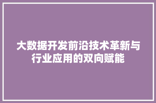 大数据开发前沿技术革新与行业应用的双向赋能