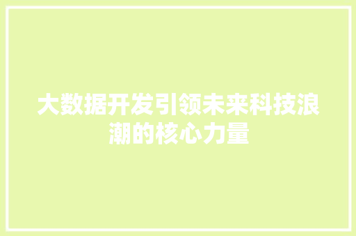 大数据开发引领未来科技浪潮的核心力量