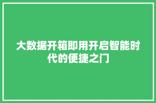 大数据开箱即用开启智能时代的便捷之门
