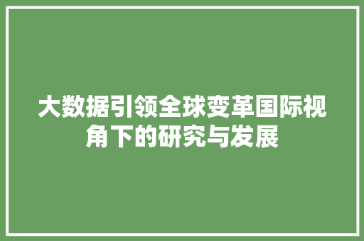 大数据引领全球变革国际视角下的研究与发展 电脑基础