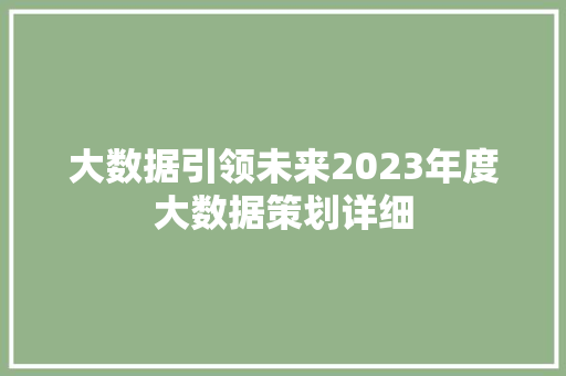 大数据引领未来2023年度大数据策划详细 电脑基础 大数据引领未来2023年度大数据策划详细 电脑基础