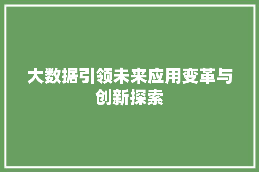 大数据引领未来应用变革与创新探索