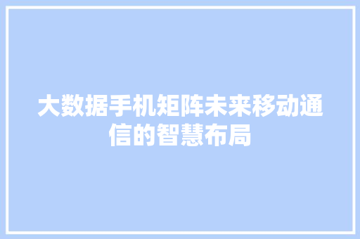 大数据手机矩阵未来移动通信的智慧布局 编程语言