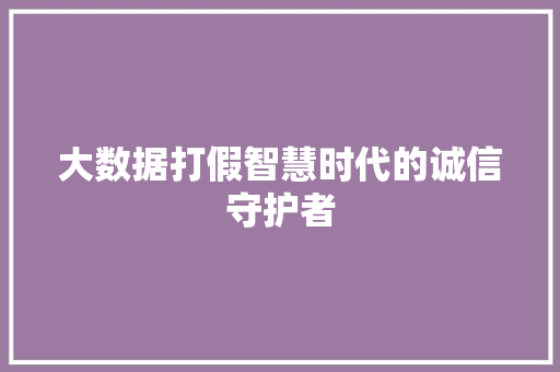 大数据打假智慧时代的诚信守护者
