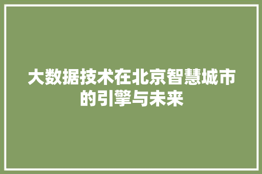 大数据技术在北京智慧城市的引擎与未来 电脑基础