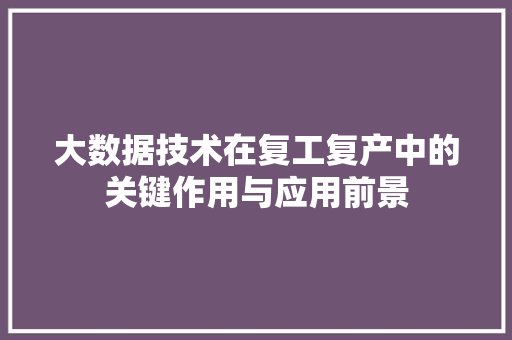 大数据技术在复工复产中的关键作用与应用前景